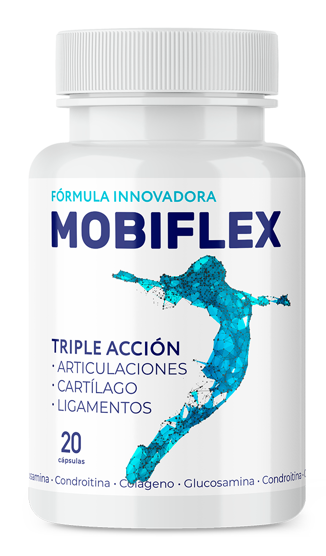Frasco de Mobiflex con triple acción articular: colágeno, glucosamina y MSM
